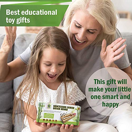 Panda Brothers Montessori Screw Driver Board for Kids - Basic Skills Educational Sensory Toy, Learning Wooden Montessori Materia