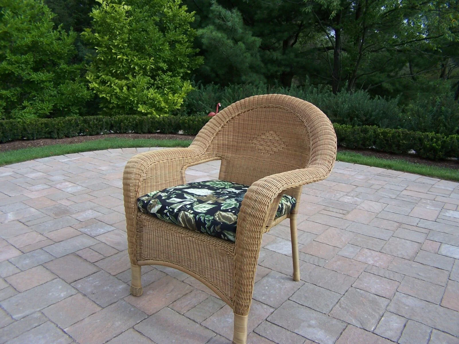 Outdoor Living and Style Pack of 2 Honey Brown Outdoor Patio Resin Wicker Armchairs - Blue Cushions