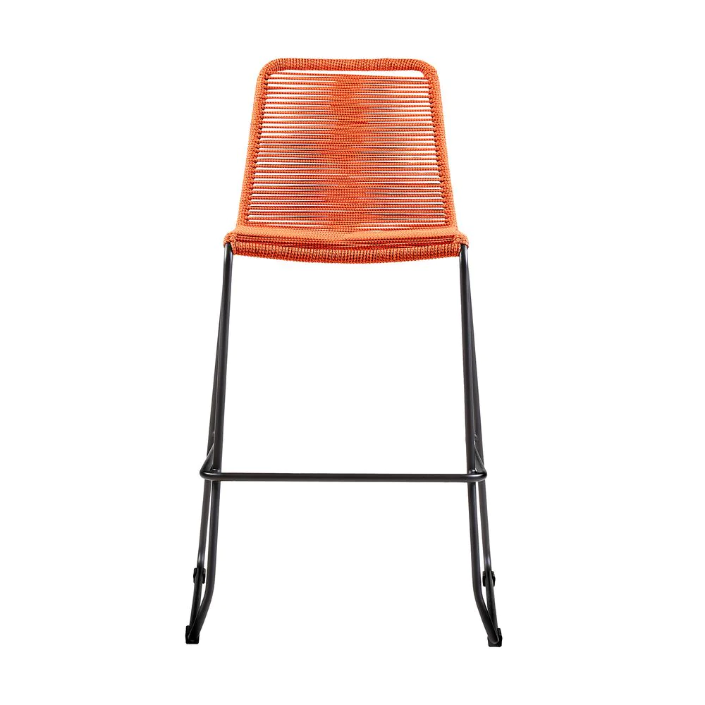 Armen Living Shasta 26 Outdoor Metal and Tangerine Rope Stackable Counter Stool - Set of 2