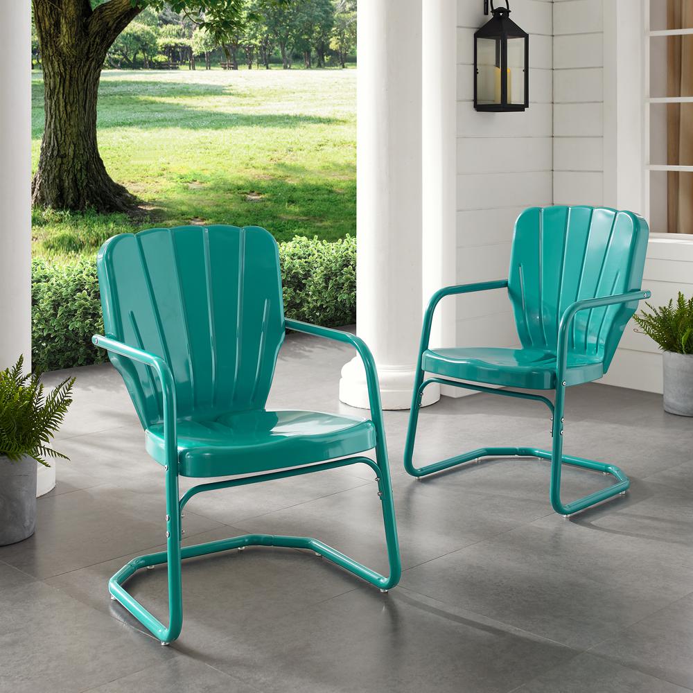 Crosley Furniture Ridgeland 2Pc Outdoor Metal Armchair Set Turquoise - 2 Chairs