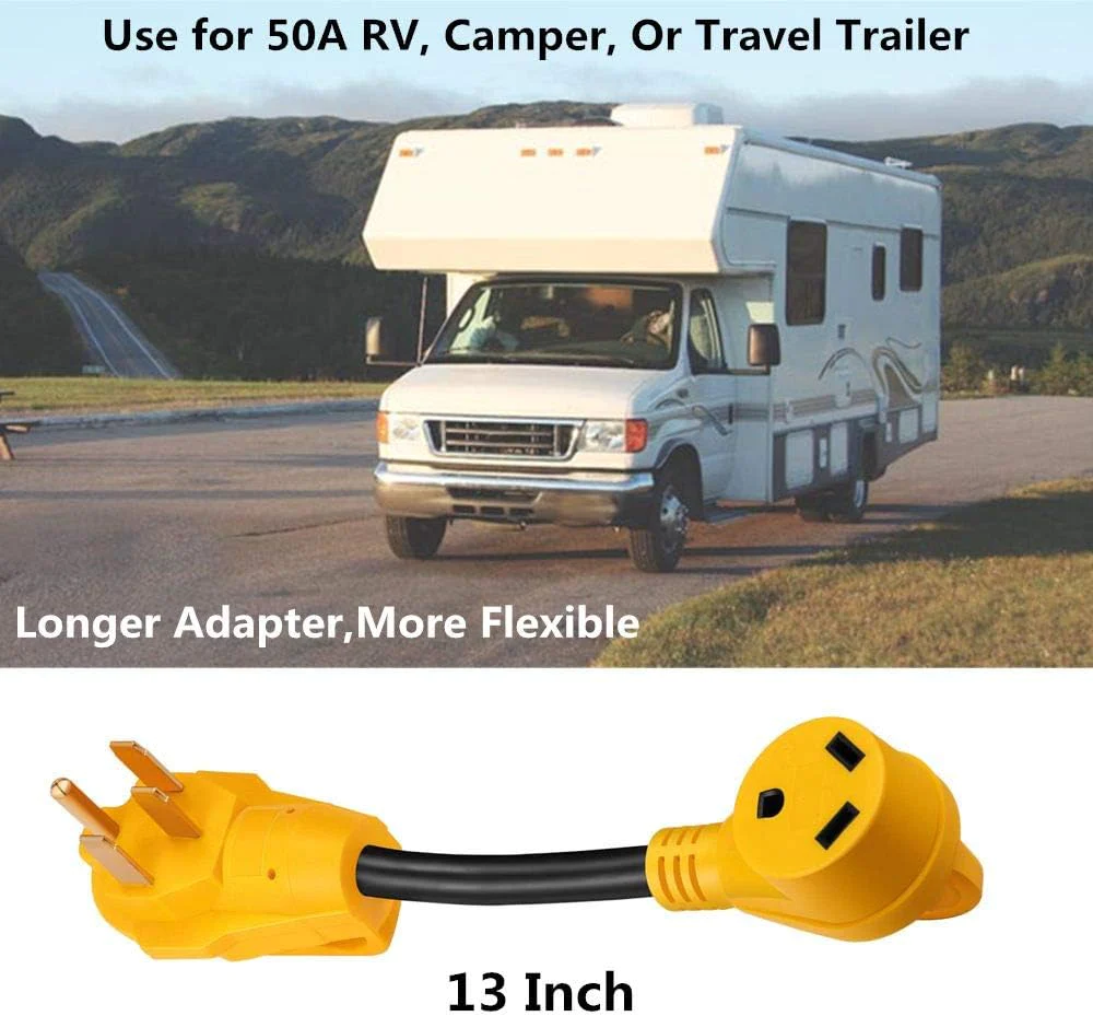 Manshan 50 Amp to 30 Amp RV Adapter, Heavy Duty, Durable and Safer Plug with an Easier Grip and LED Indicator Light
