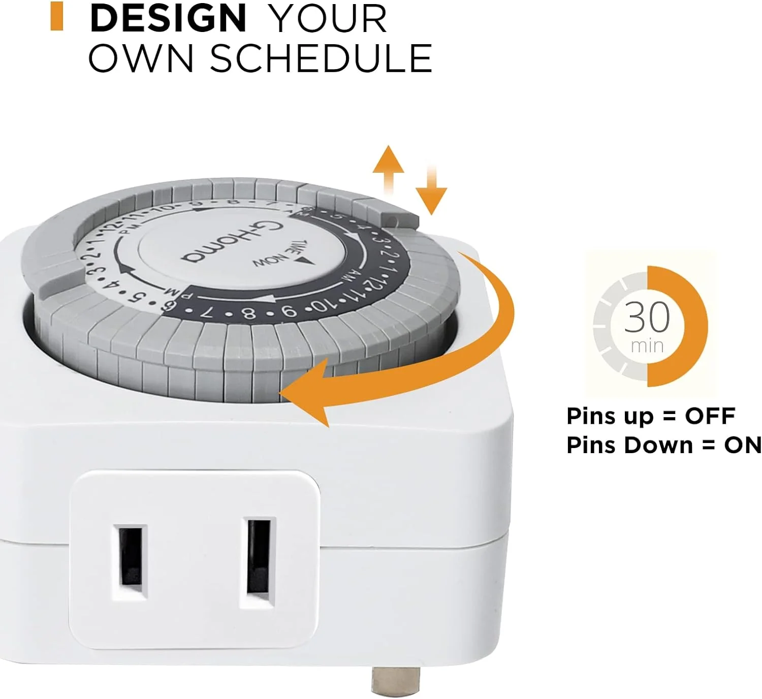 G-Homa Timers for Electrical Outlets 4 Packs,24 Hour Indoor Plug-in Mechanical Timer,30 Minute Intervals, Daily On/Off Cycle,1 Polariz
