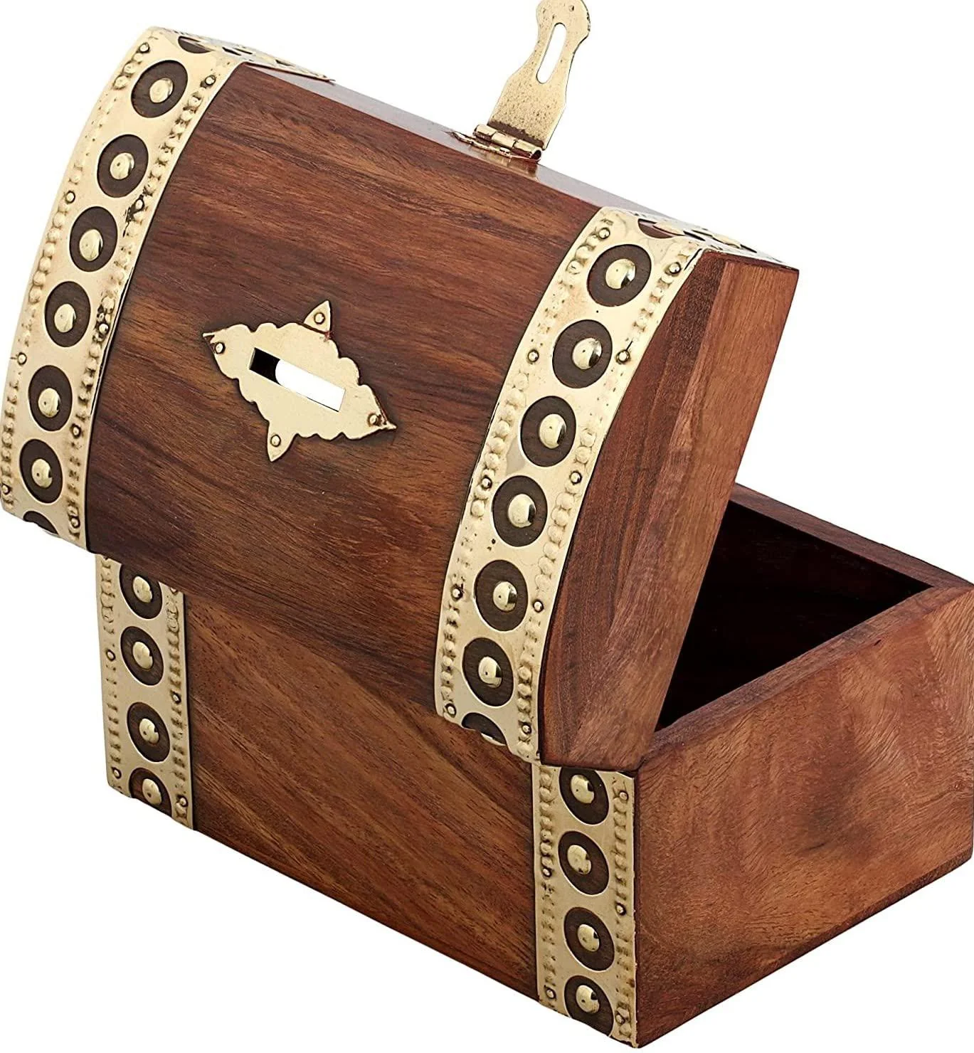 UP24INTO7 treasure chest piggy bank wood handmade piggy bank coin money saving box curve