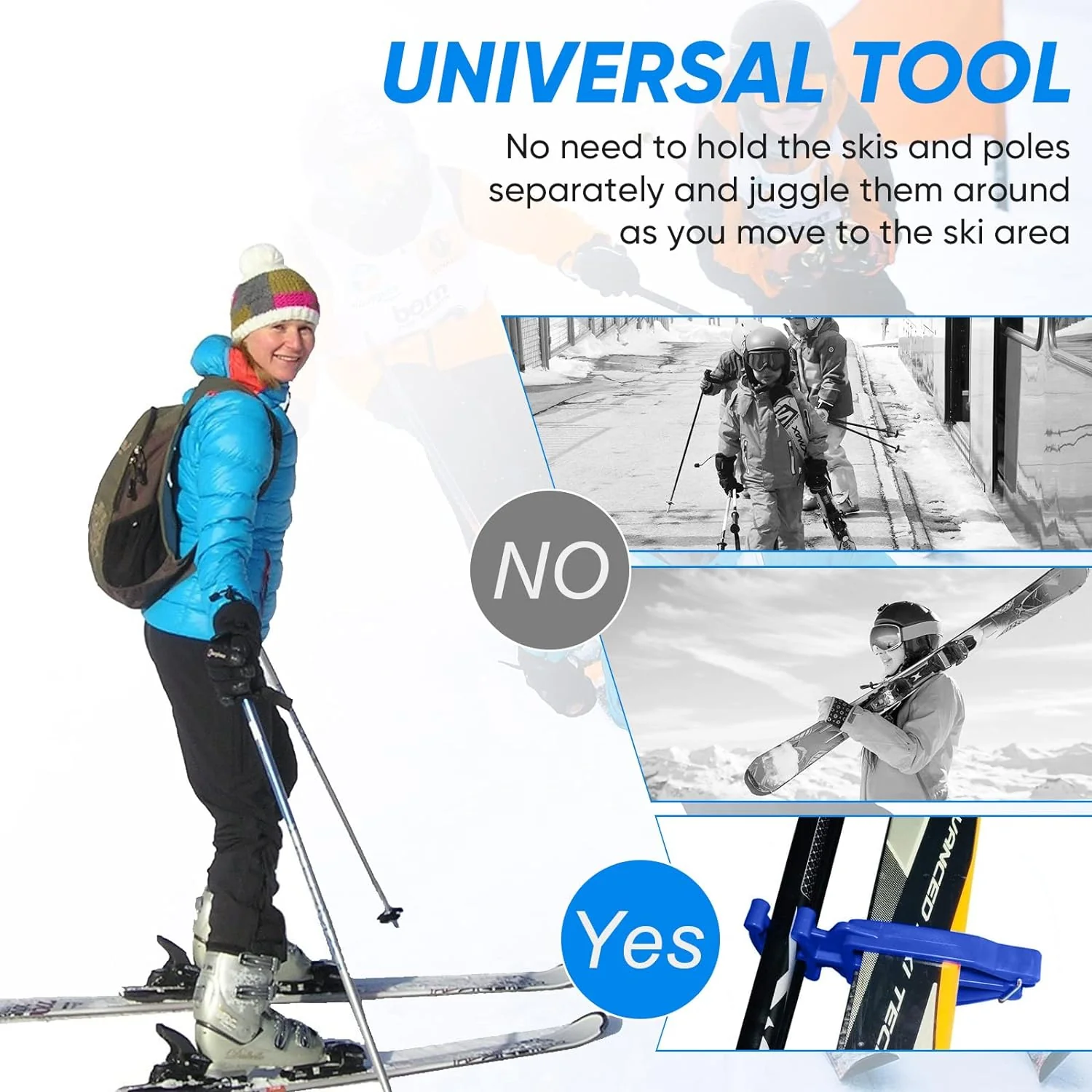 Hanaive 6 Pcs Ski Strap and Pole Carrier, Cross Country Skis Poles Holders, Universal Ski Pole Carrier Skiing Accessory for Families Ch