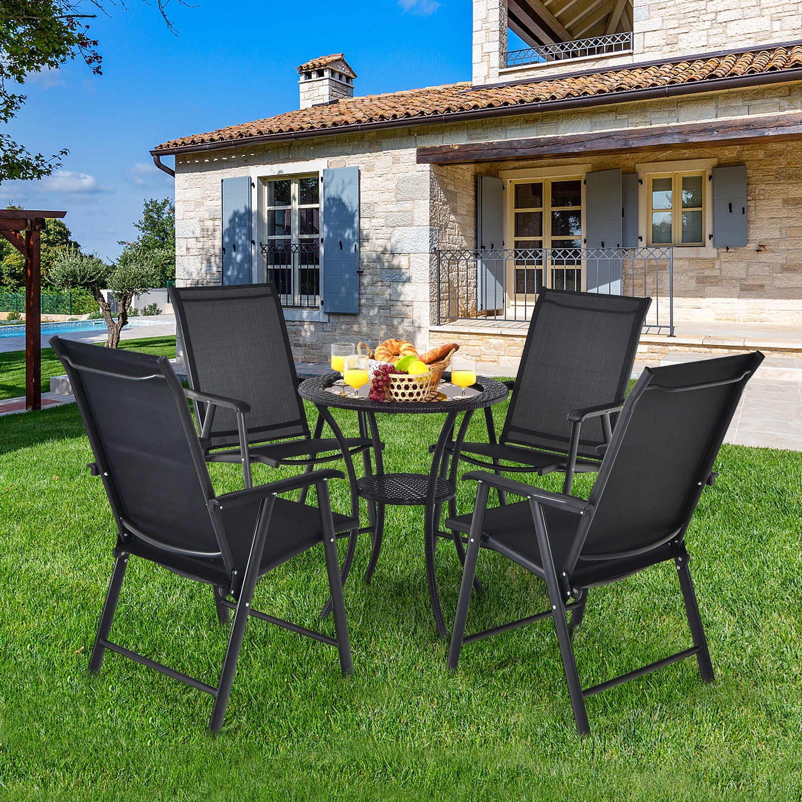 Topbuy Patiojoy 4PCS Patio Dining Chairs Lawn Chair with Armrest Portable Folding Chairs for Camping