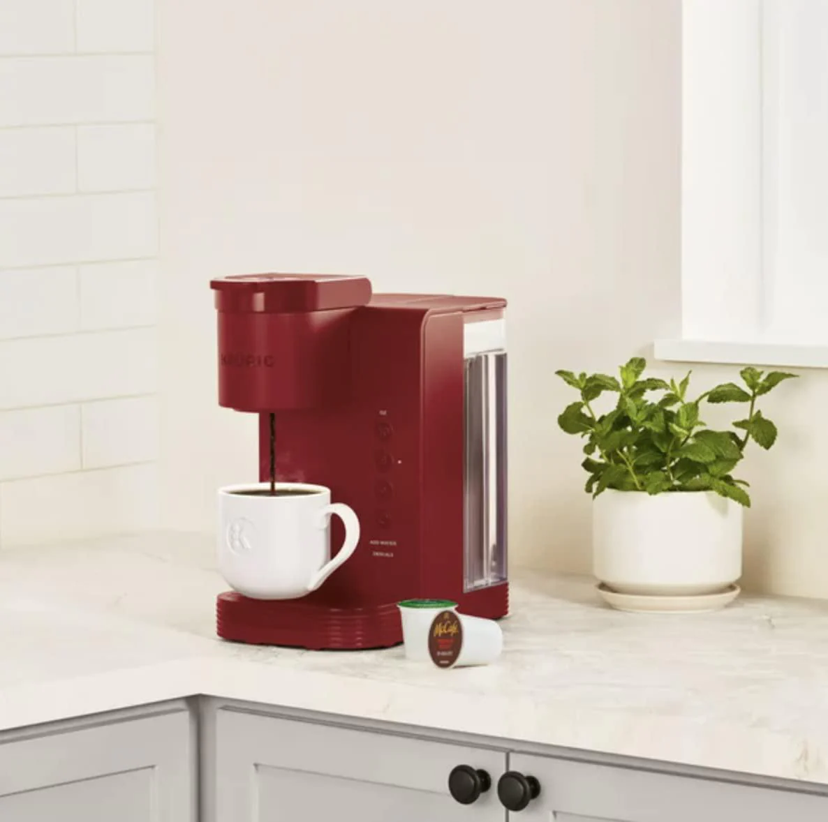 keurig k-express essentials single serve k-cup pod coffee maker, red, regular