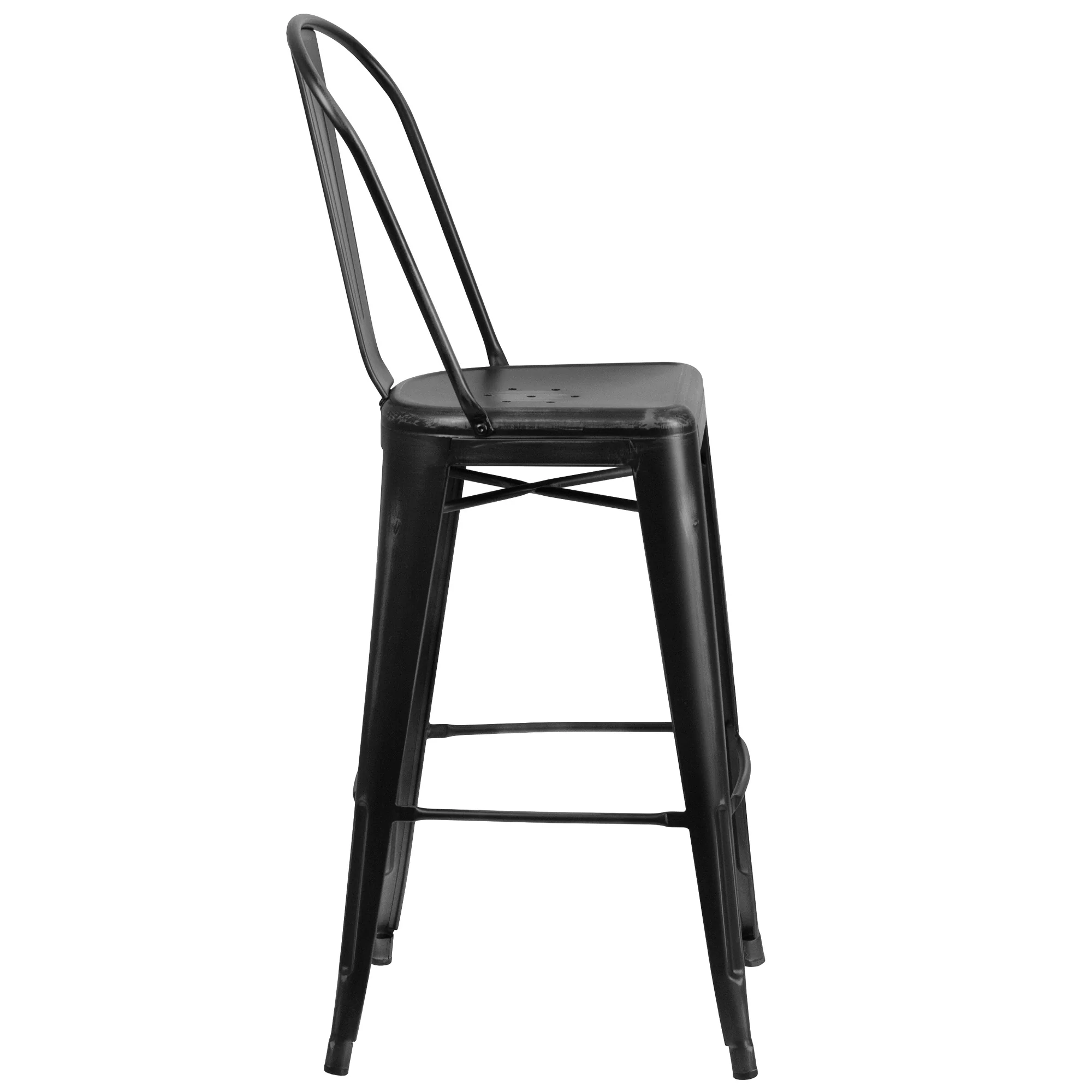 Flash Furniture 46&s;&s; Black Distressed Contemporary Outdoor Barstool with Back Rest