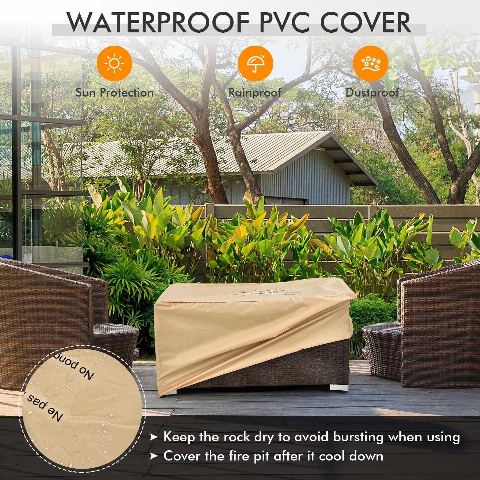 Great Choice Products 8Pcs Patio Rattan Furniture Set Fire Pit Table Tank Holder Cover Deck Red