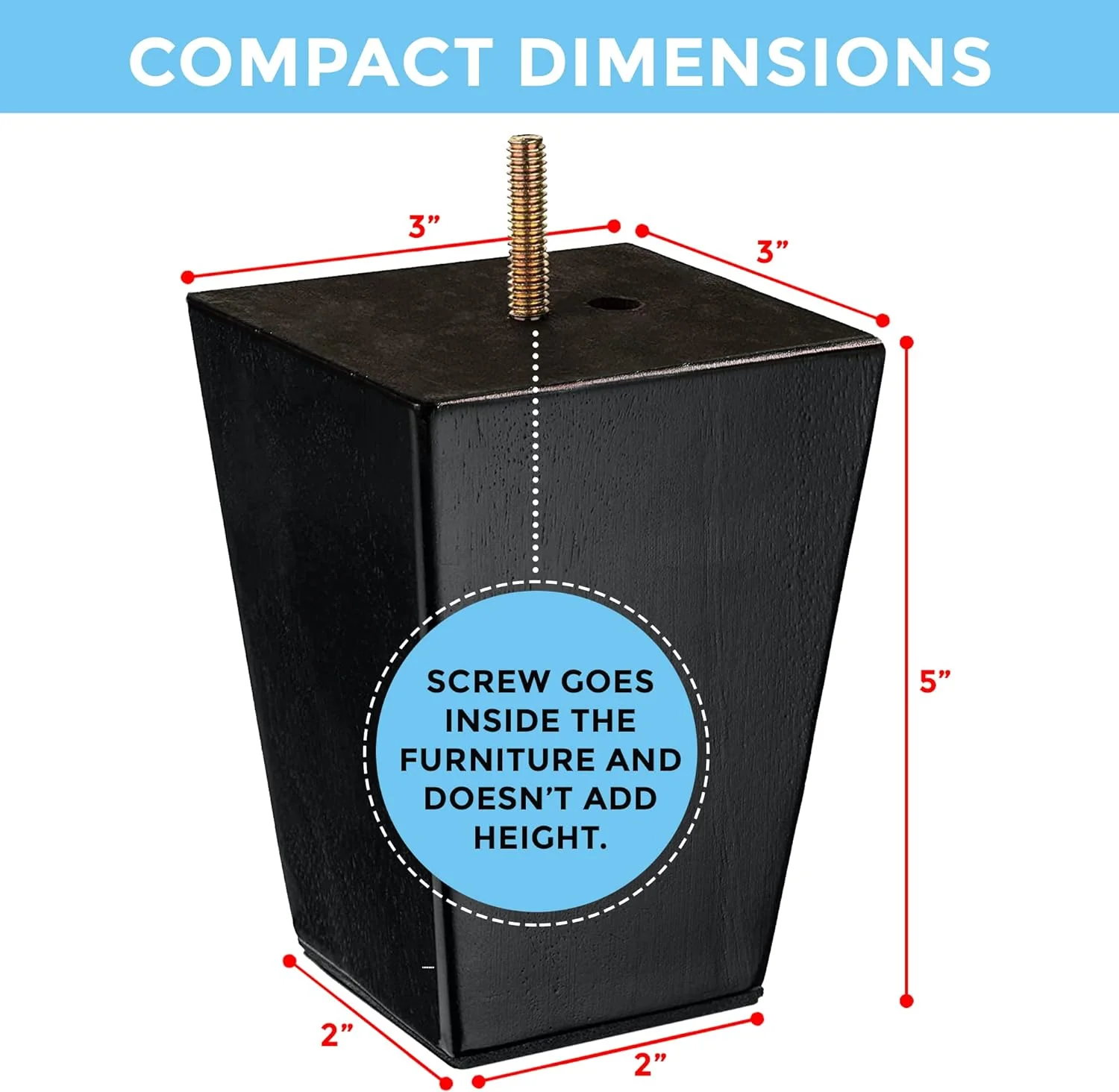 The Blue Cactus Company Wood Furniture Legs 5 inch - Sofa Legs Set of 4 Square Couch Legs - Espresso Tapered Feet Replacement for Legs for Furniture or