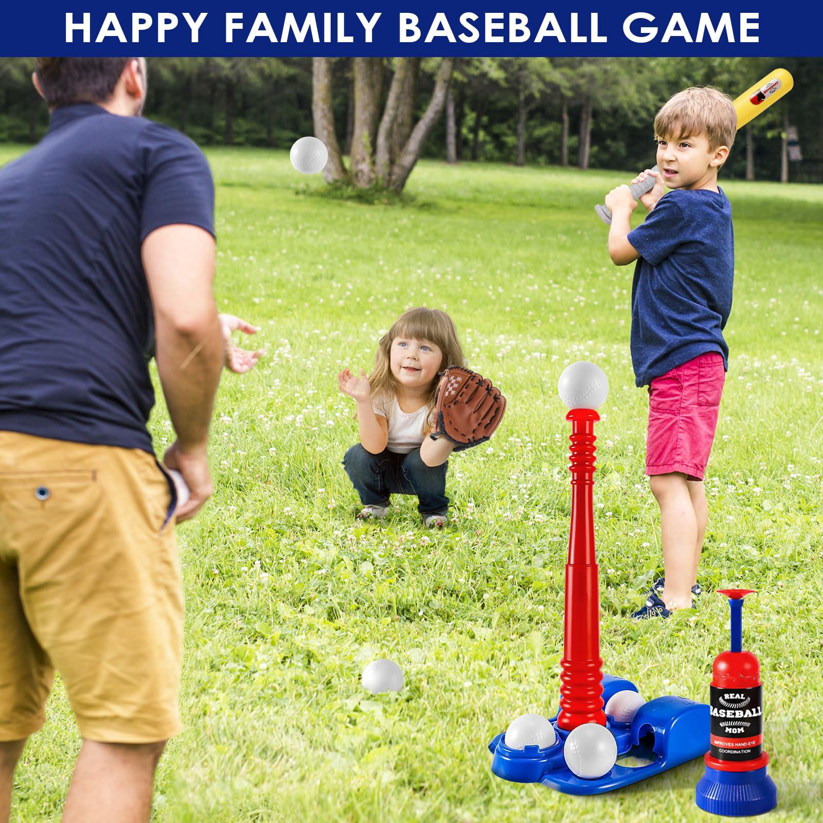 erixazs tee ball set, t-ball sets for kids 3-5, 5-8, toddler baseball toys, kids baseball tee with 6 balls, teeball batting tee, pitc