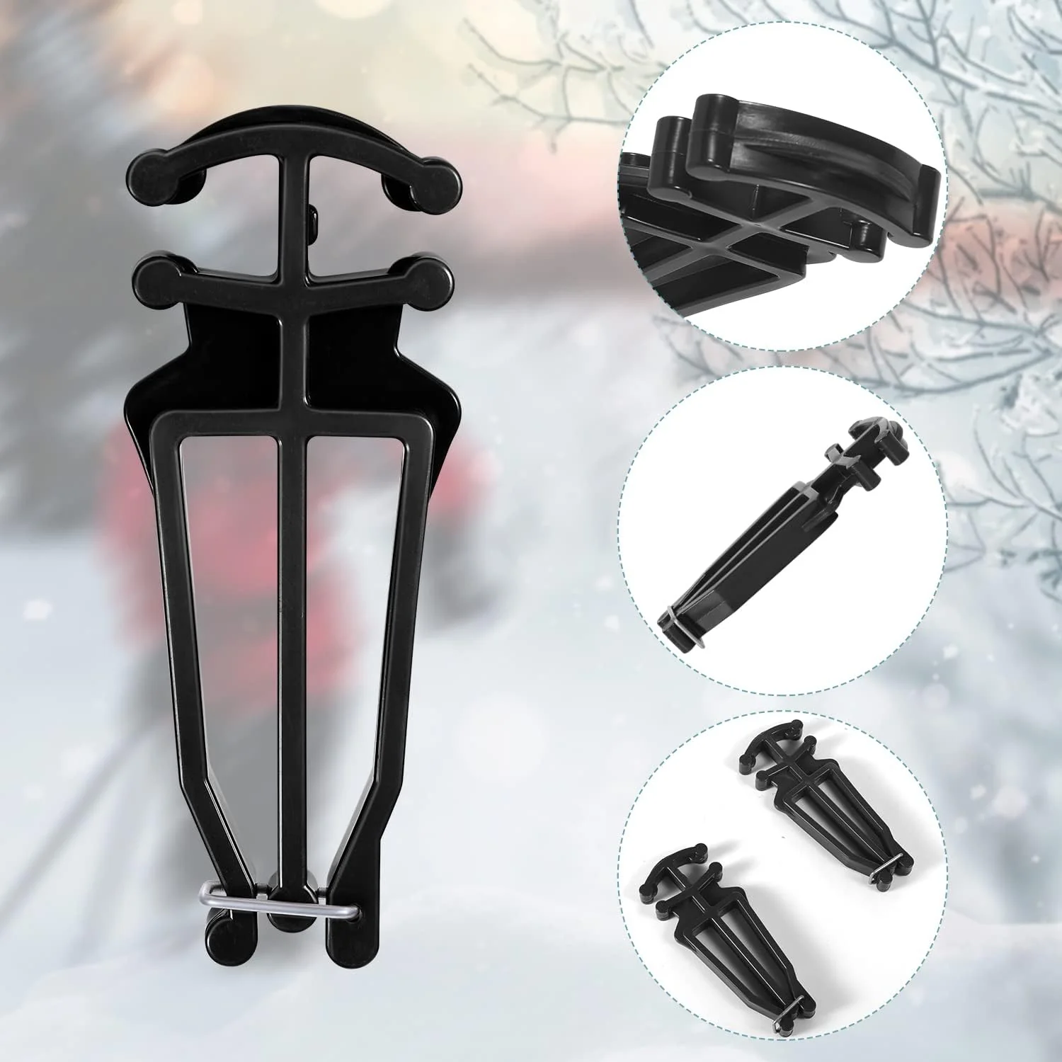 BOXOB Cross Country Skis and Poles Holder, Universal Ski Pole Clips Holder Ski Pole Carrier Ski Accessories, 1 Pair, Black