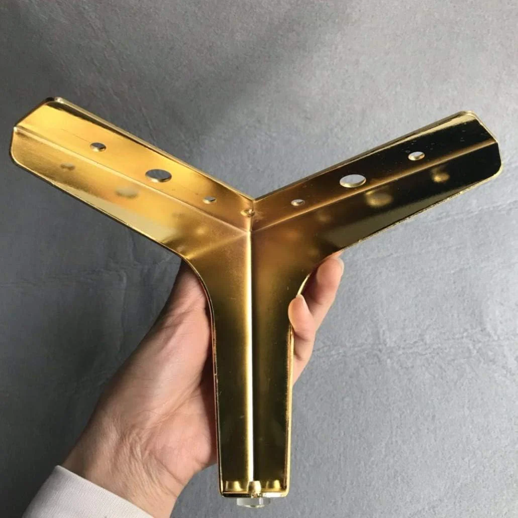 Hyever Metal Sofa Legs Furniture Replacement Leg Golden Sofa Feet Heavy Duty Triangle Cabinet Feet Set of 4 (4 Inch)