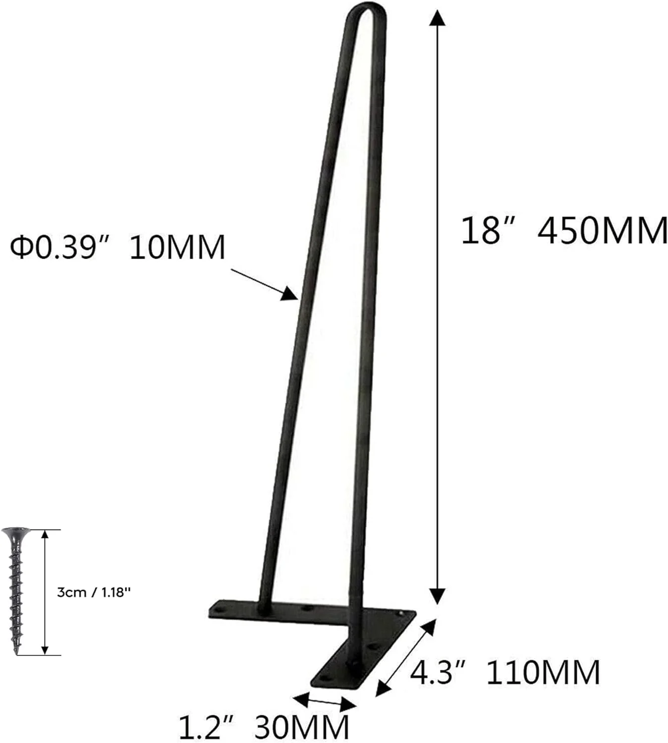 Tengchang Hairpin Legs 18 inch Metal Table Legs Set of 4, Heavy Duty Black Furniture Bench Coffee Dinning Desk Legs