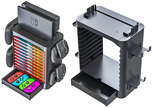Skywin Game Storage Tower for Nintendo Switch - Nintendo Switch Game Holder Game Disk Rack and Controller Organizer Compatible w
