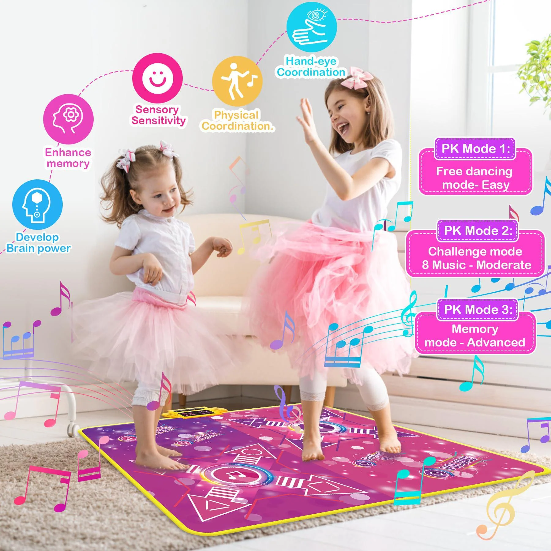 jolly fun double dance mat, gift toys for girls 3 4 5 6 7 8 years old | dance mat for kids girls age 4-8, electronic toddler dance pad