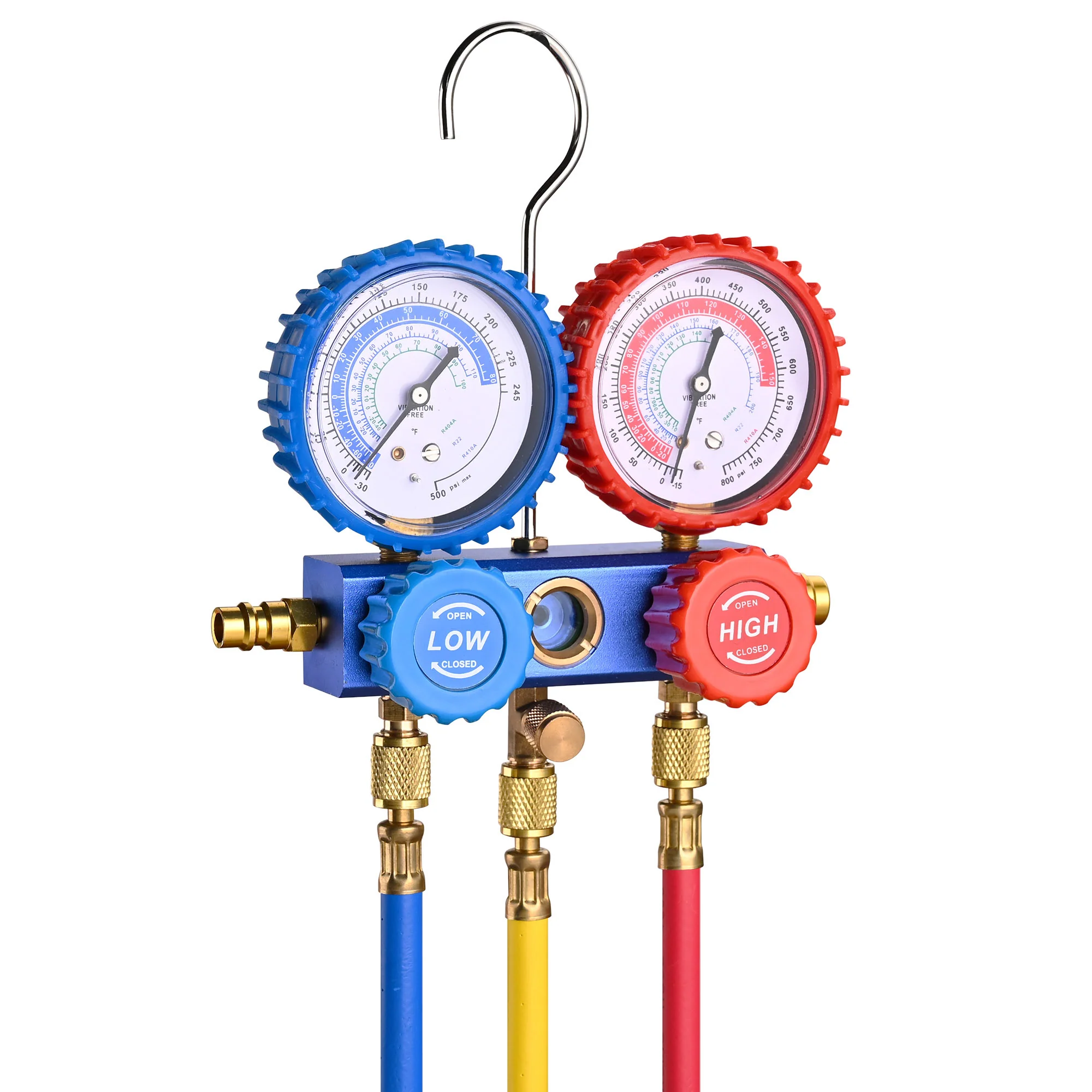 Yescom Manifold Dual Gauge R410a R134a R404a R22 4 Valve HVAC with 60 Inch Diagnostic Hose Detection Tools