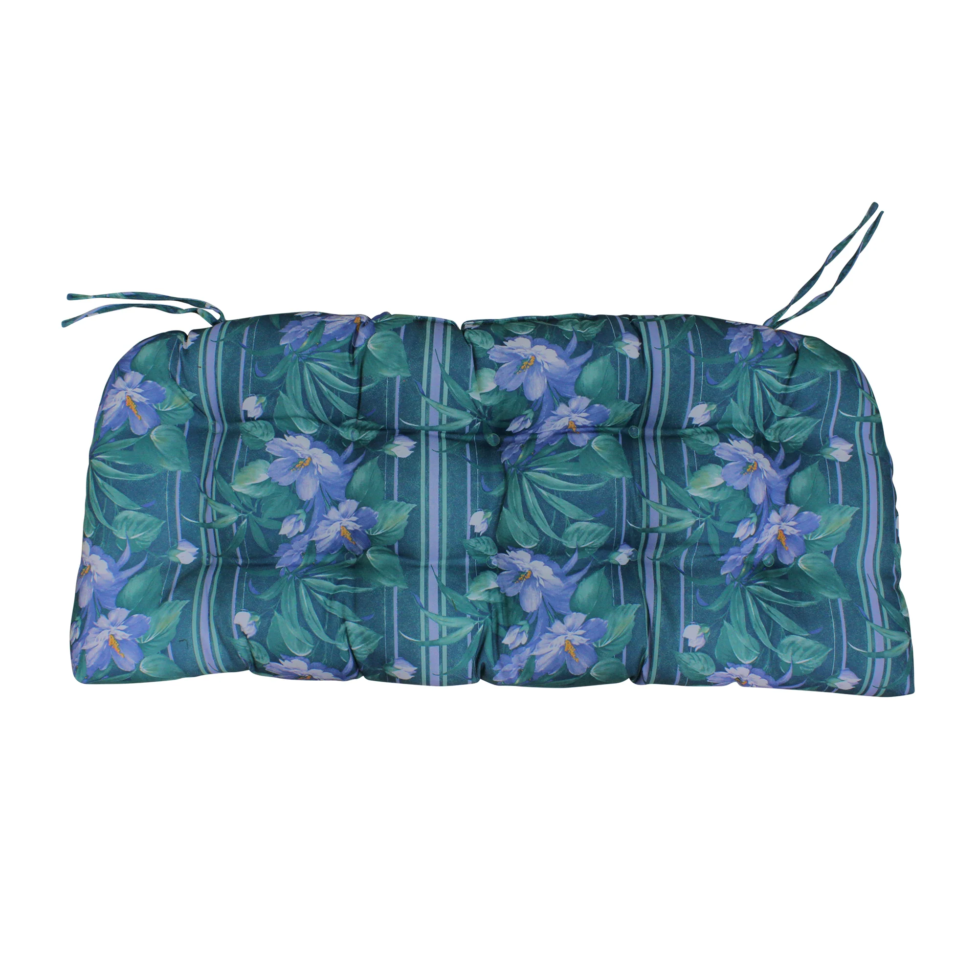 Northlight 3pc Blue and Green Floral Tufted Wicker Furniture Outdoor Patio Cushions 41