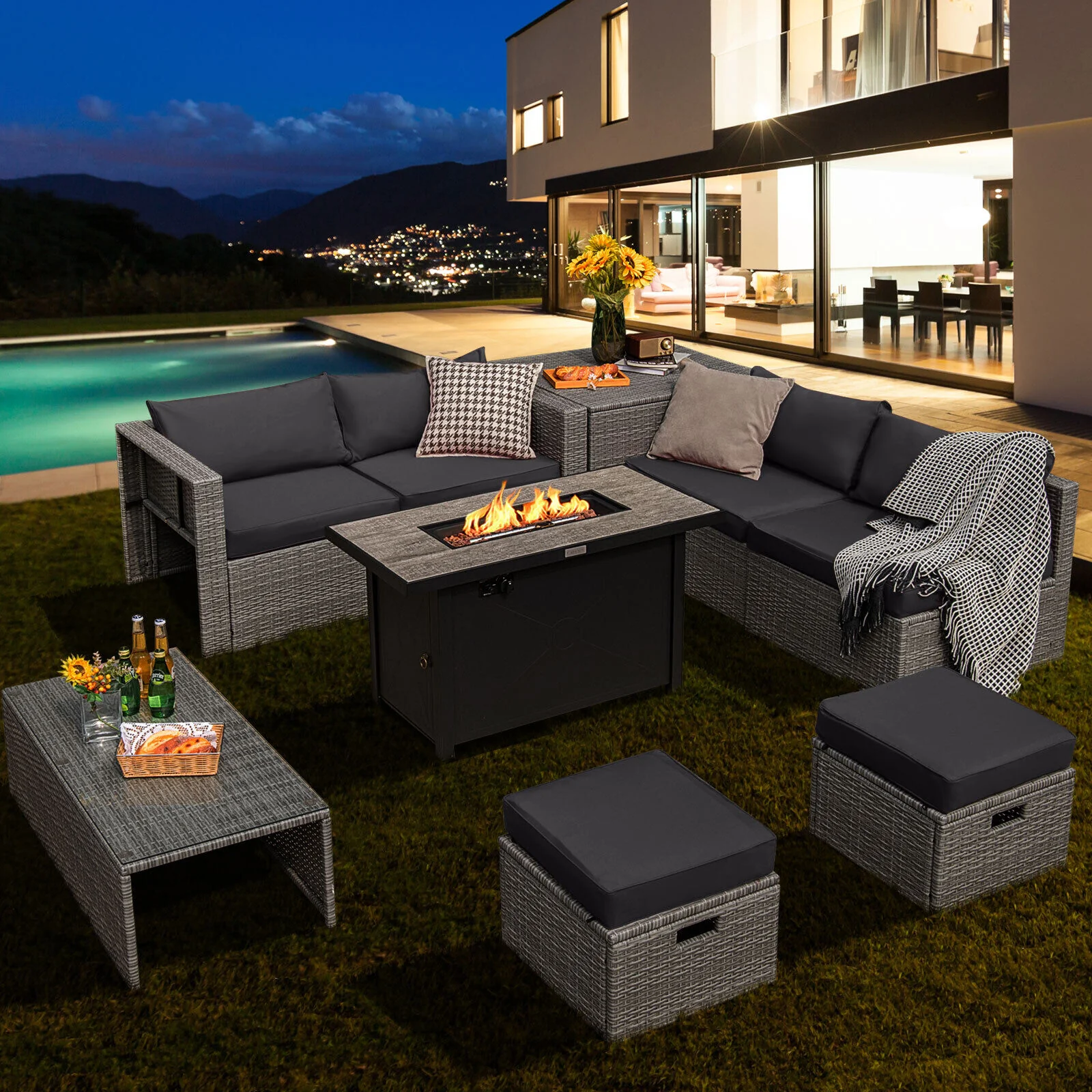 Great Choice Products 9 Pcs Patio Rattan Furniture Set 42