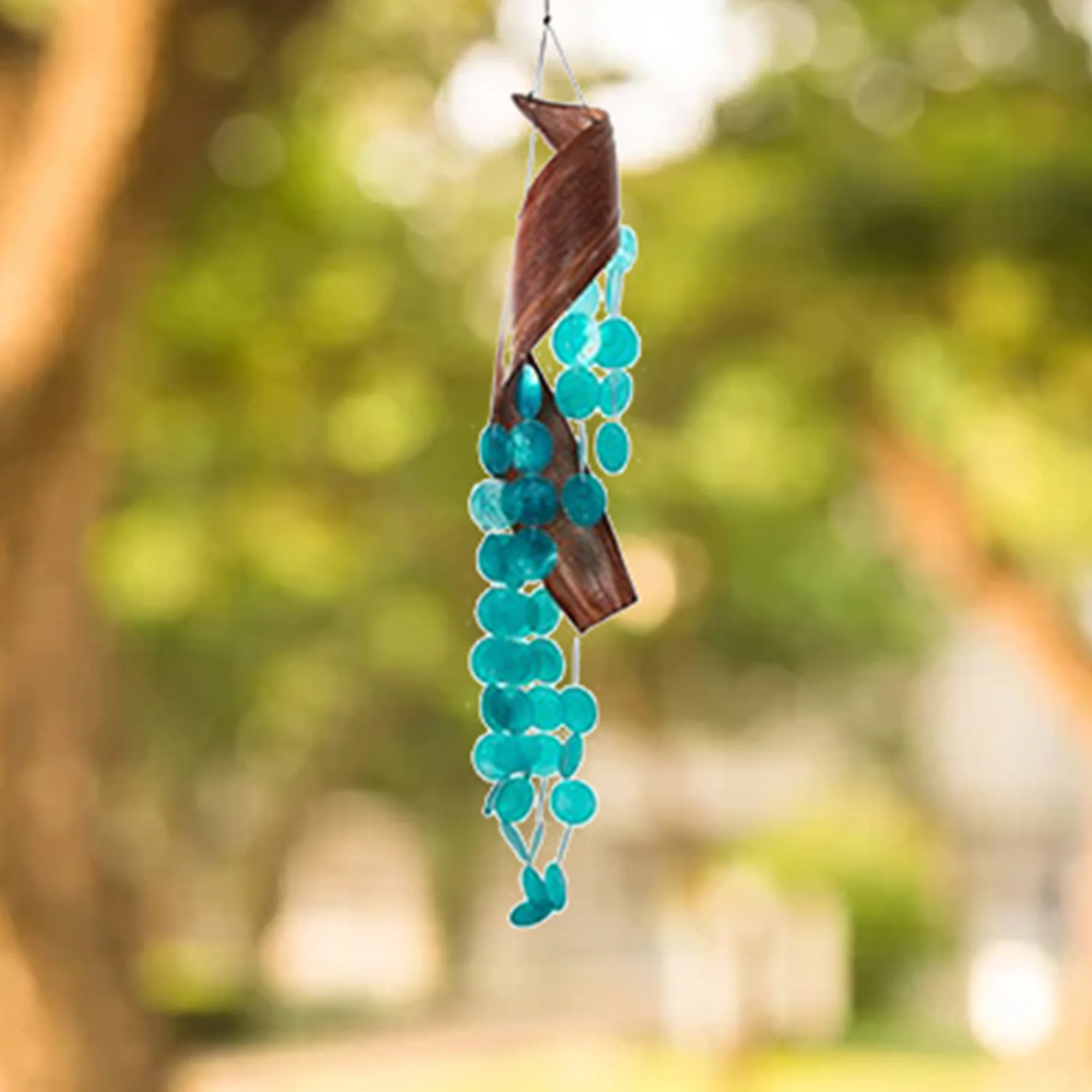 Globe Imports Aqua Capiz Shells and Leaf Wind Chime for Home and Garden / Hanging Feng Shui Accent to bring Peace and Harmony to your Home