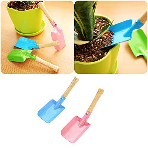tomaibaby 2pcs small gardening shovel metal candy color wooden handle flat trowel scoop digging lawn tool for flower succulen