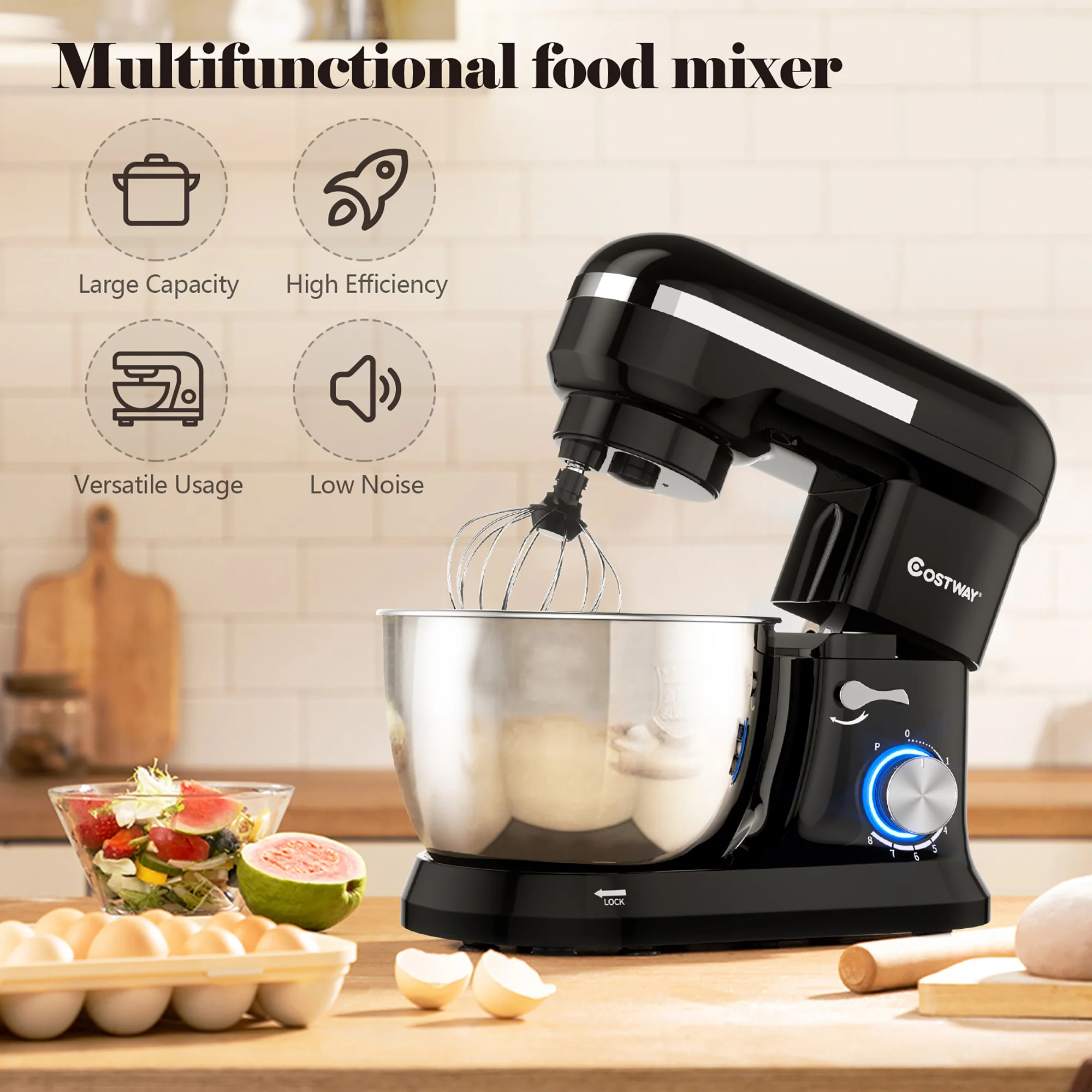 Costway 4.8 QT Stand Mixer 8-speed Electric Food Mixer w/Dough Hook Beater White\Black\Red