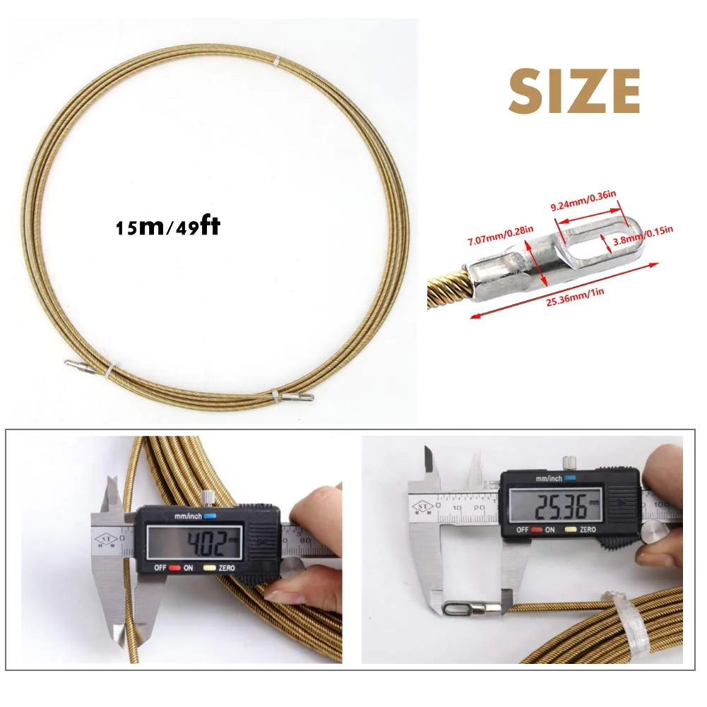 Generic Electrical Wire Cable Threader, 3 Cores Spring Steel Eye Type Rods Fish Tape Tool, Maxmium 7 AWG Wire Electrican Puller (15M)