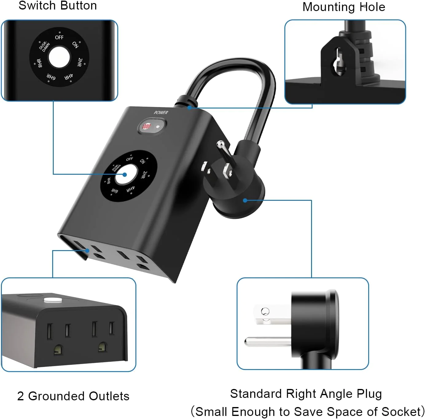 New One Outdoor Timer Lights Sensor Dusk to Dawn Waterproof Light Timer Plug 2 Outlets Weatherproof Countdown for Garden Courty