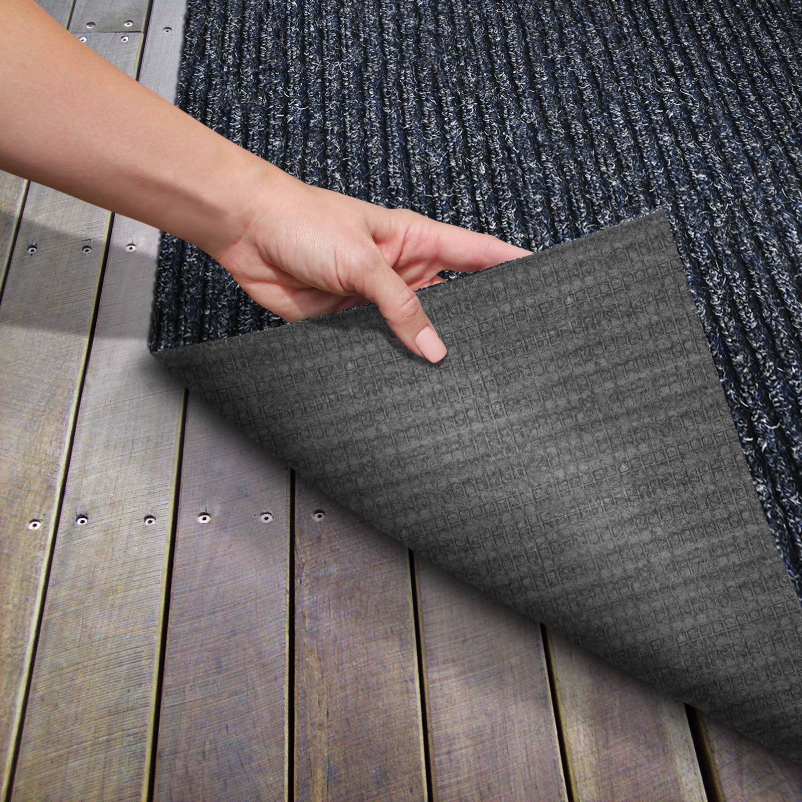 House, Home and More Heavy-Duty Ribbed Indoor/Outdoor Carpet with Rubber Marine Backing - Stormy Blue - 6&s; x 25&s;