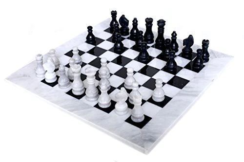 Radicaln Handmade White and Black Full Marble Chess Board Game Set - Staunton Marble Tournament Two Players Full Chess Game Tabl