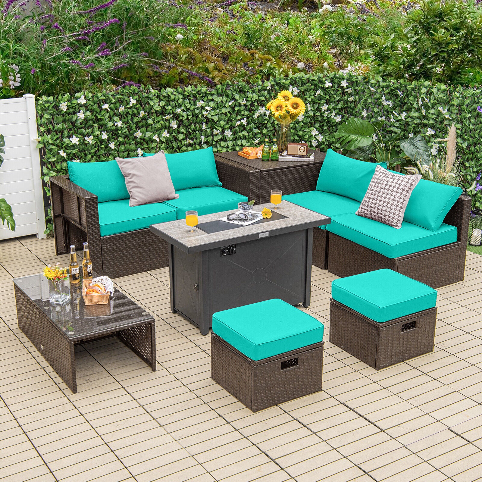 Great Choice Products 9Pcs Patio Rattan Furniture Set Space Saving 42