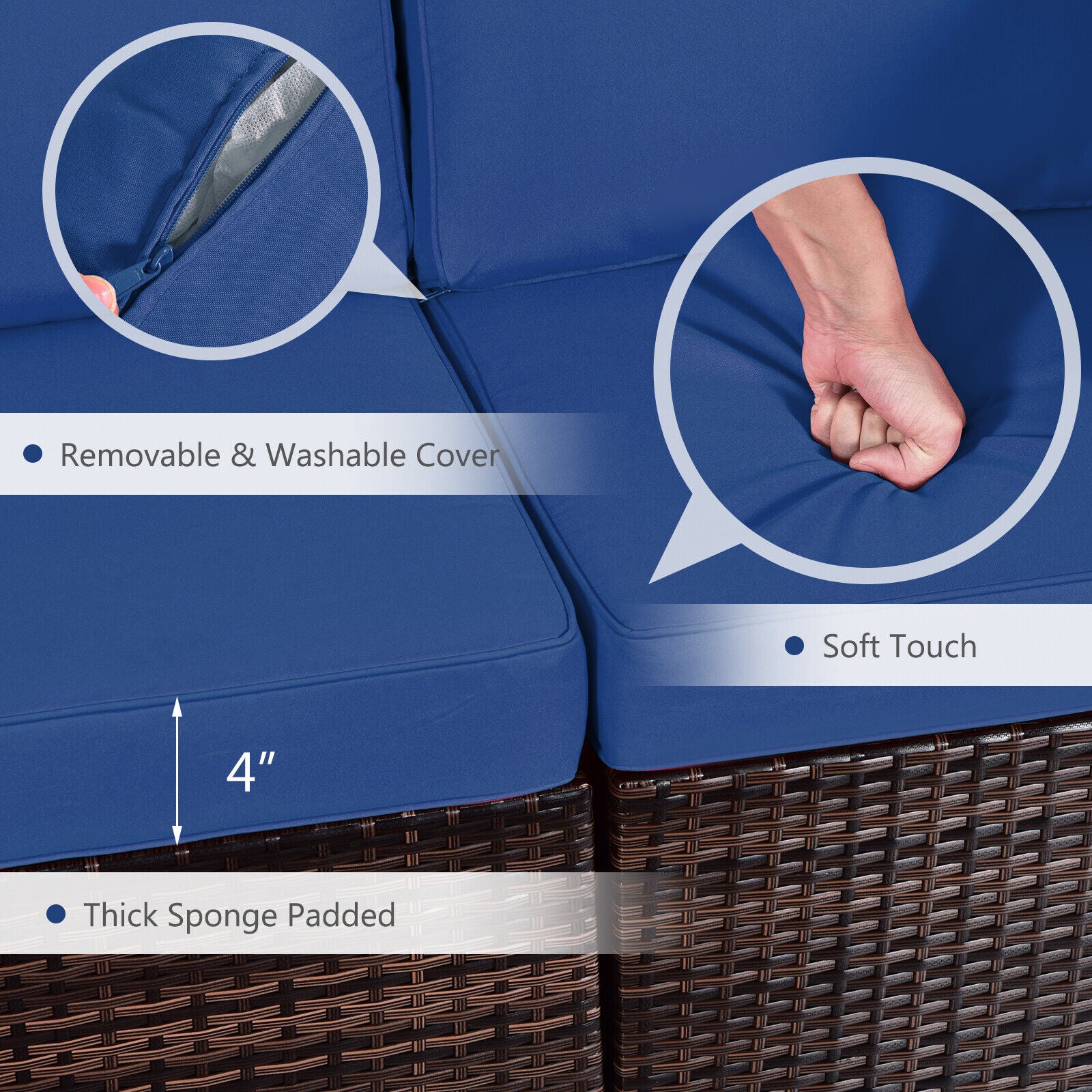 Great Choice Products 8Pcs Patio Rattan Furniture Set Fire Pit Table Tank Holder Cover Deck Navy