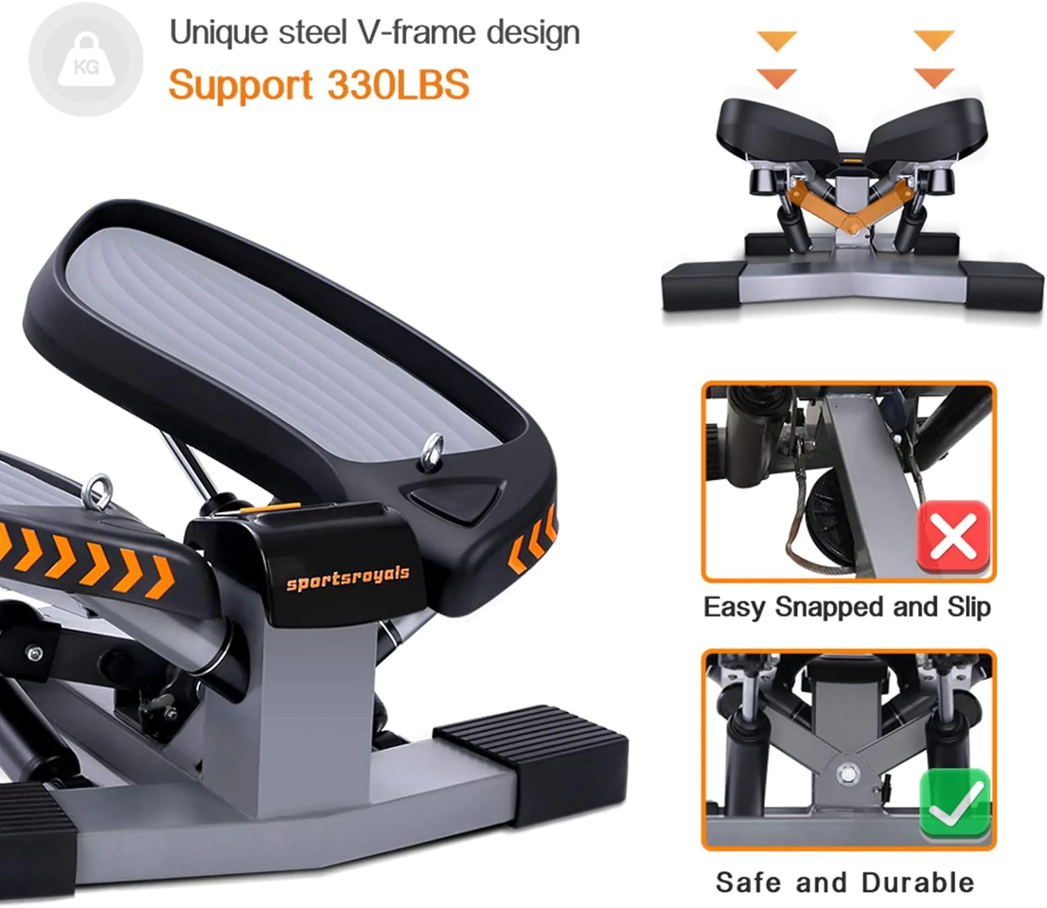sportsroyals Stair Stepper with Resistance Band and Vertical Climber Exercise Machine for Home, More Than 300lbs Weight Capacity