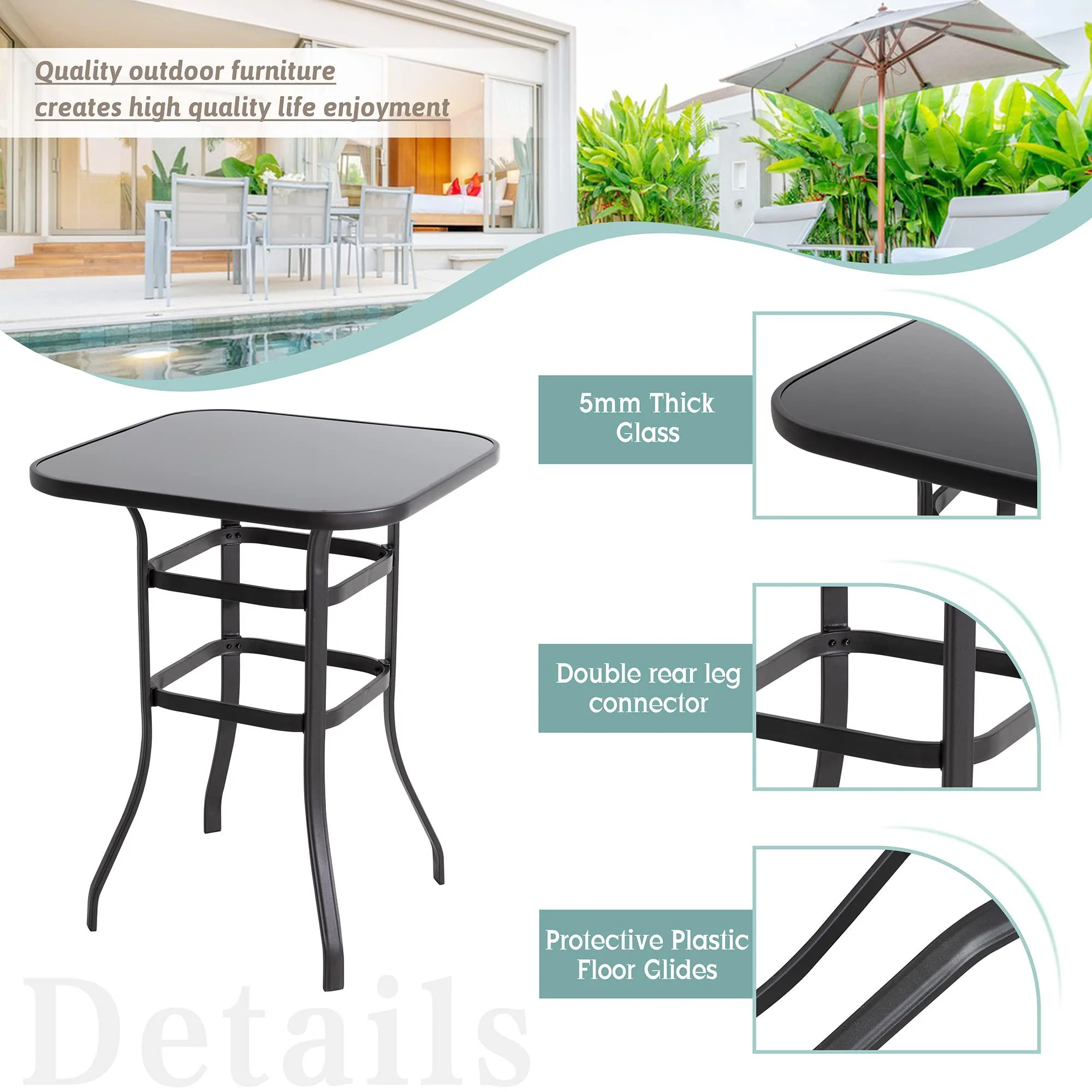 vongrasig outdoor patio bar height table, 31.5
