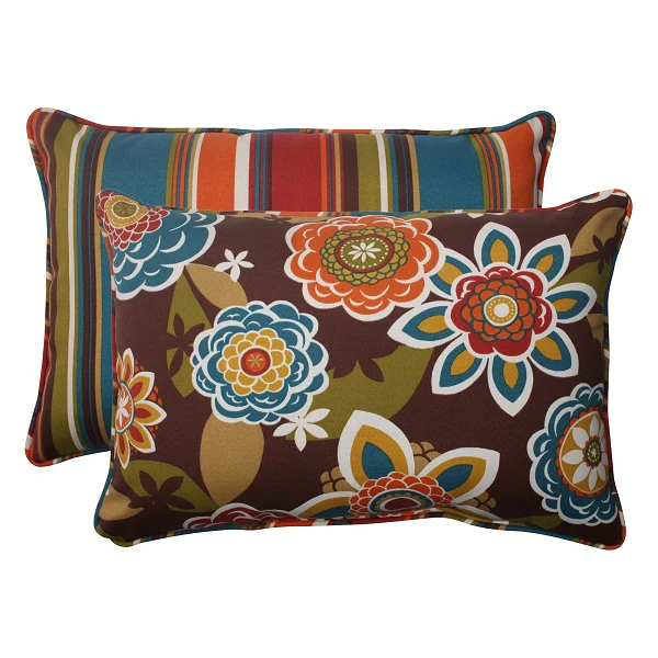 CC Outdoor Living Set of 2 Tahitian Chocolate Outdoor Patio Reversible Corded Throw Pillows 18.5