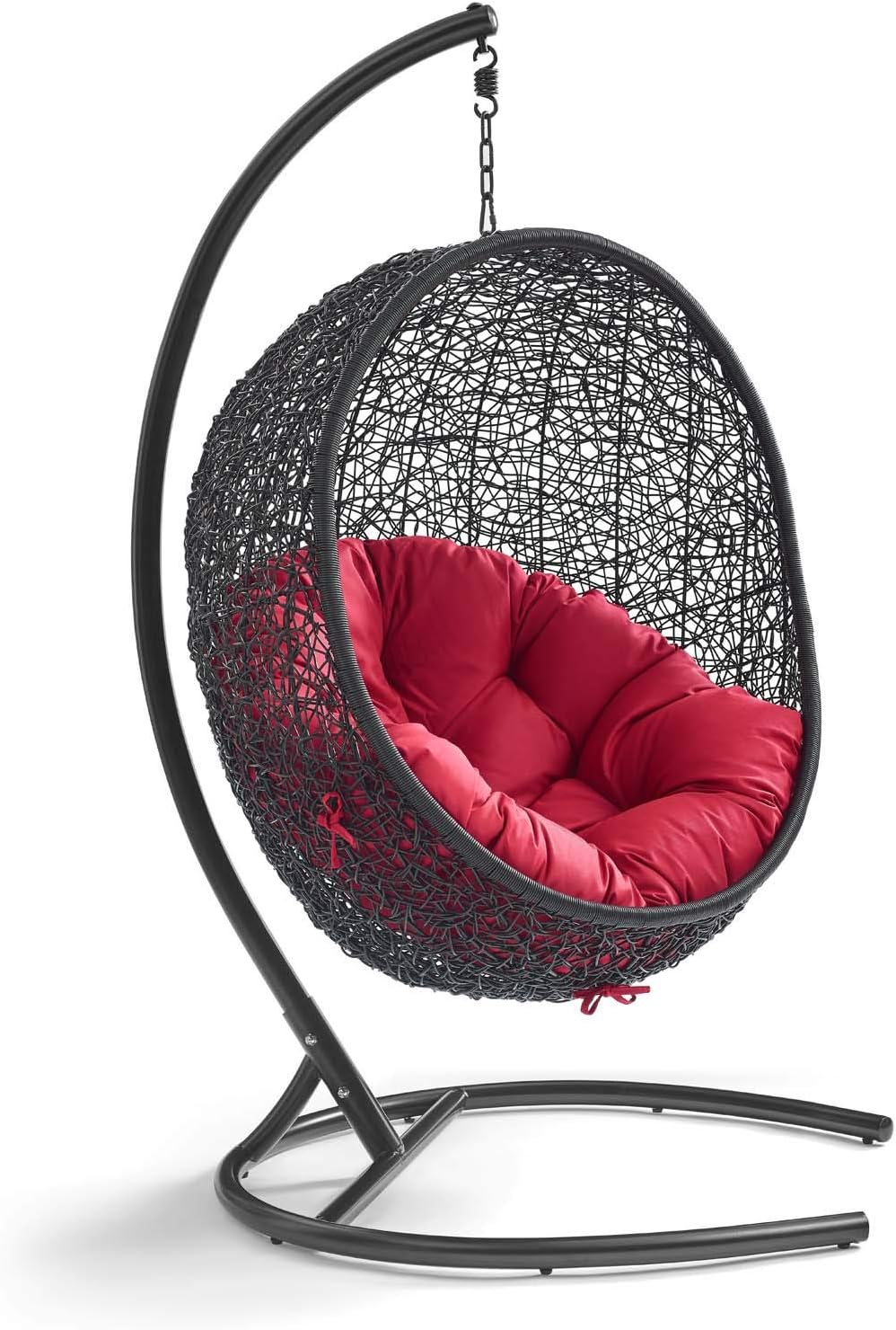 Modway EEI-739-RED-SET Encase Wicker Rattan Outdoor Patio Porch Lounge Egg, Swing Chair with Stand, Red