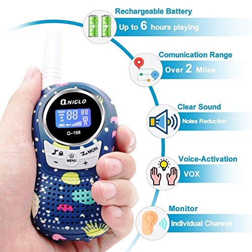 QNIGLO Walkie Talkies for Kids Rechargeable, Toys for 3-12 Years Old Kids Walkie Talkies, 22 Channels 2 Way Radio Walky Talky To