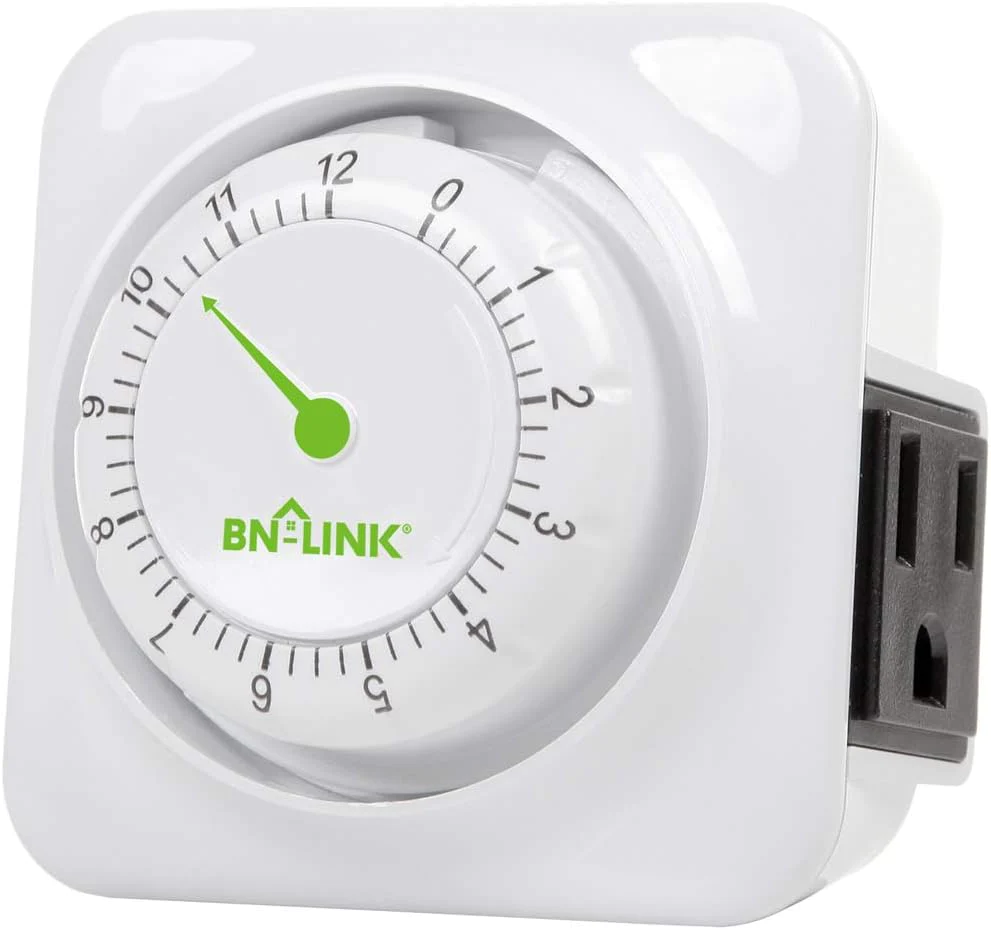 BN-Link 12 Hour Indoor Mechanical Accurate Countdown Timer, 3-Prong Grounded Outlet, 15 Minute Increments, Energy Saving for Kitchen, P