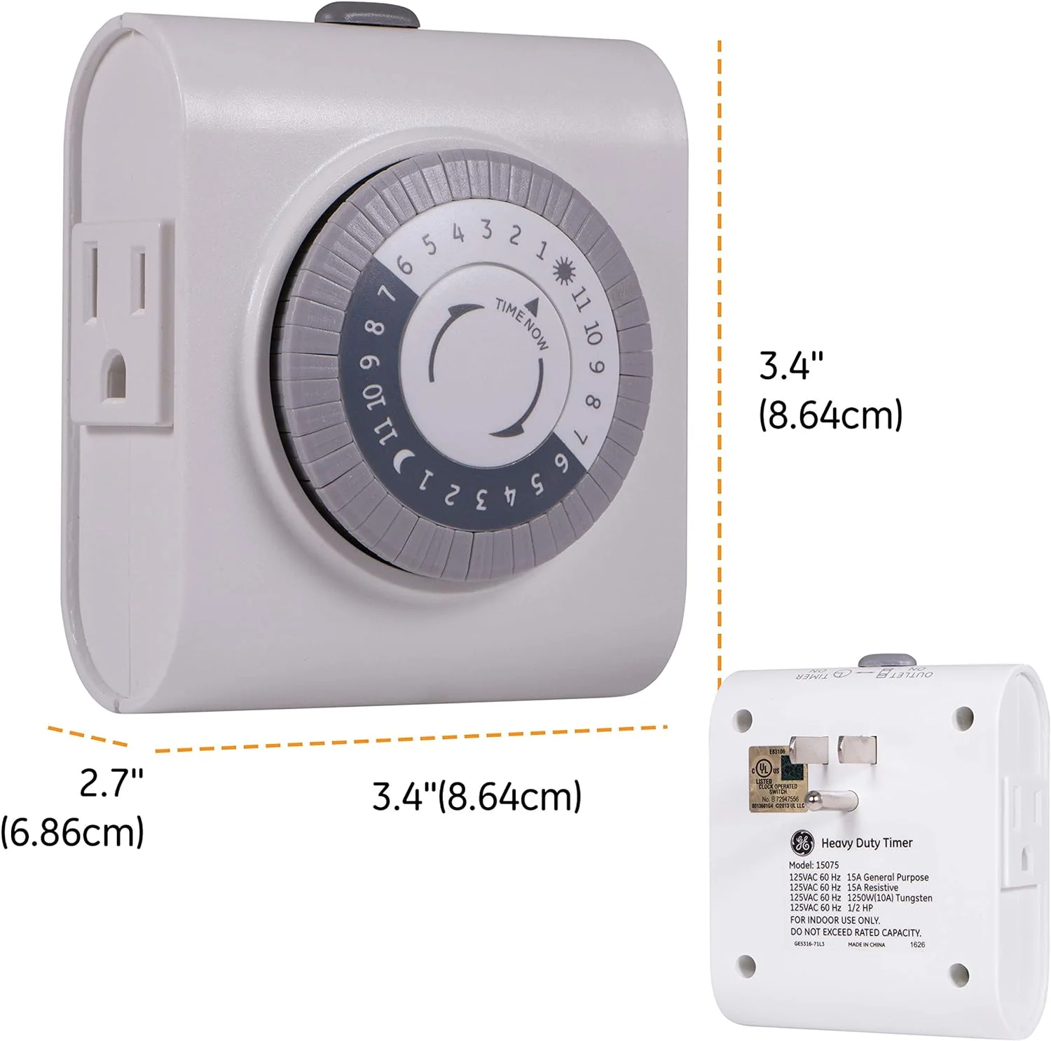GE home electrical GE 24-Hour Heavy Duty Indoor Plug-in Mechanical Timer, 2 Grounded Outlets, 30 Minute Intervals, Daily On/Off Cycle, for Lamps,