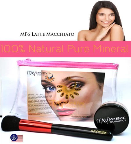ITAY Mineral Cosmeti (Bundle of 3 Items) Itay Mineral Foundation Mf-6 Latte Macchiato Md Dark Skin +Powder Brush+bag Luminous, Glowing, Flawless Fini