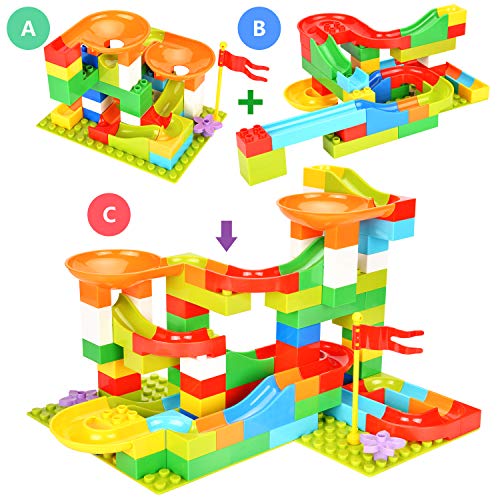 BATTOP Marble Run Building Blocks for Kids, Classic Big Blocks STEM Toy Bricks Set,Race Track Compatible with All Major Brands B
