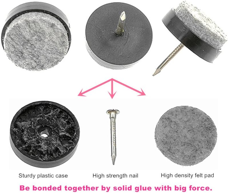 Alimitopia 40pcs Furniture Felt Pad Round Heavy Duty Nail-on Slider Glide Pad Floor Protector for Wooden Furniture Chair Tables Leg Feet(D