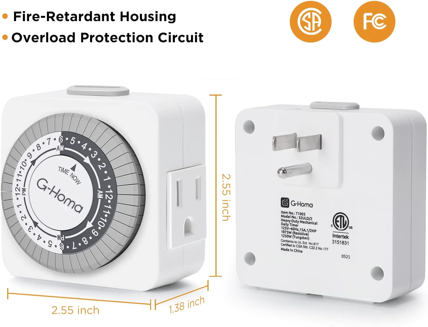 G-Homa Timers for Electrical Outlets, 24 Hour Indoor Plug-in Mechanical Timer Mini, 30 Minute Intervals, 3-Prong, Daily On/Off Cycle,