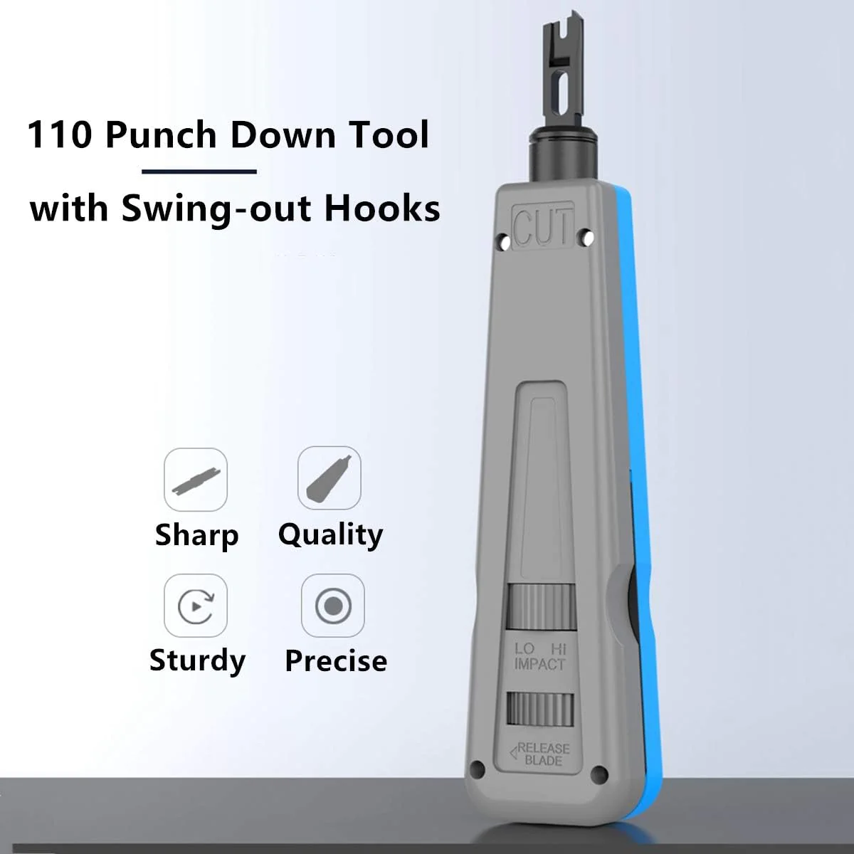 Yankok [Impact Punch Down Tool] with 110 Blade Built-in Swing-out Hooks and Spudger Tool with Adjustable Impact Force Setting (Lo/Hi)
