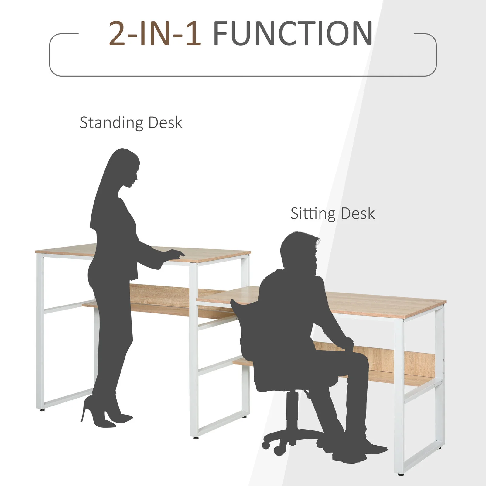GCP Products Industrial Style Standing Sitting Computer Desk With Steel Frame, Storage Shelf