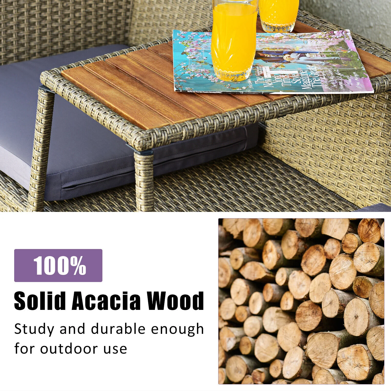 Great Choice Products 2-Person Patio Rattan Conversation Furniture Set Loveseat Coffee Table