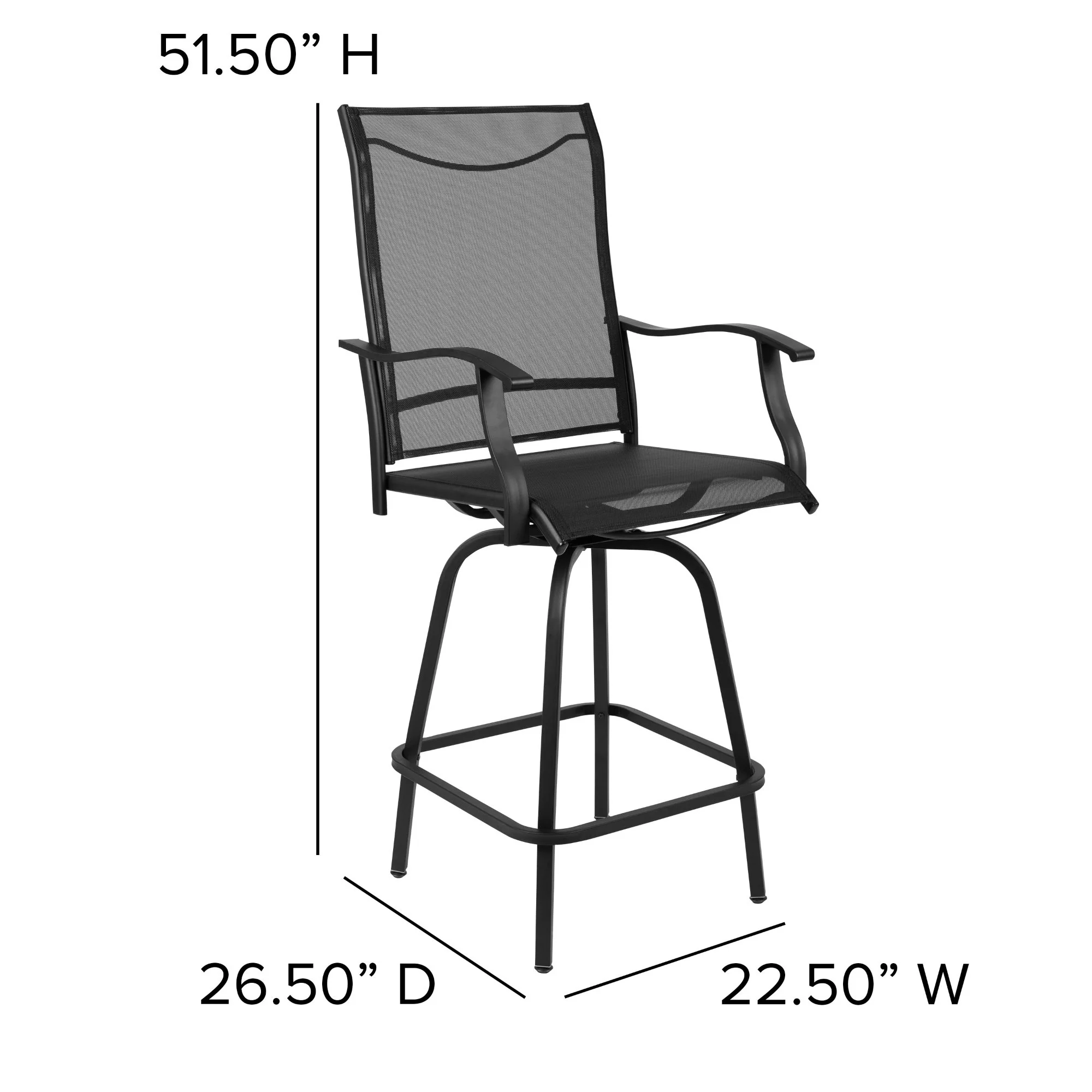 Flash Furniture Set of 2 Black Contemporary Outdoor Patio Swivel Stools 51.5