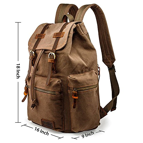 GEARONIC TM 21L Vintage Canvas Backpack for Men Leather Rucksack Knapsack 15 inch Laptop Tote Satchel School Military Army Shoul