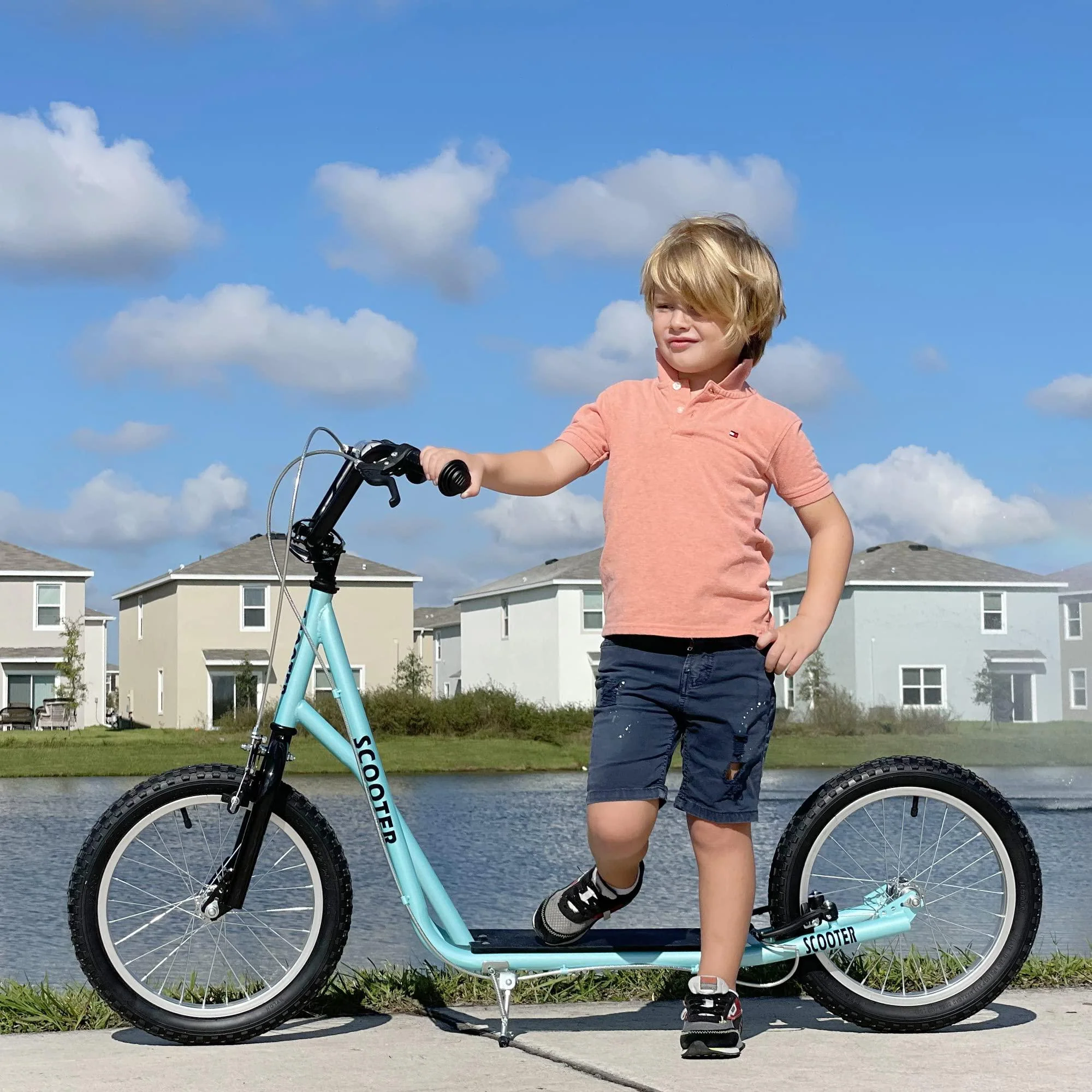 aosom youth scooter kick scooter for kids 5+ with adjustable handlebar 16