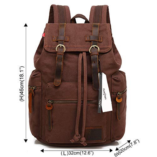 HuaChen Vintage Travel Canvas Leather Backpack,17