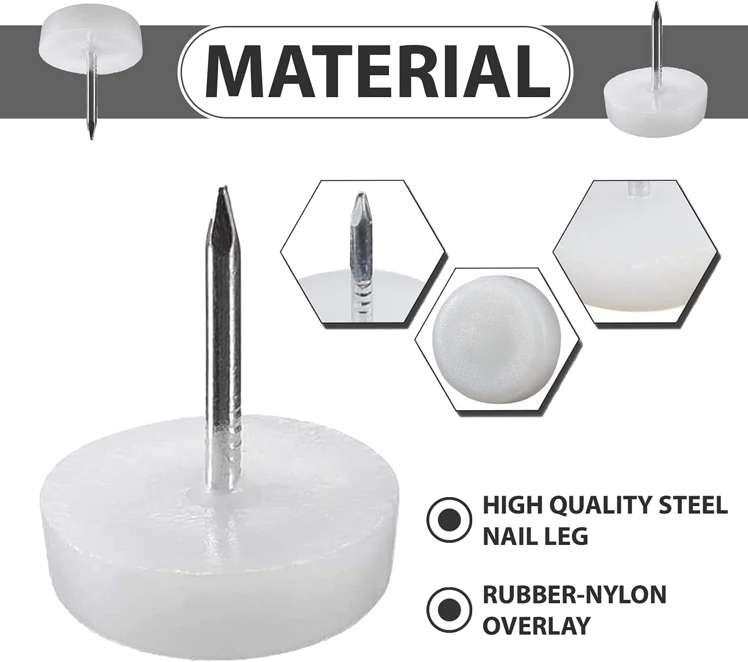 JIRRA 100 Pcs White Sliders for Chair Legs Nylon Slider Glides Table Feet | Furniture Sliders Nail Furniture Feet | Chair Leg Floor P